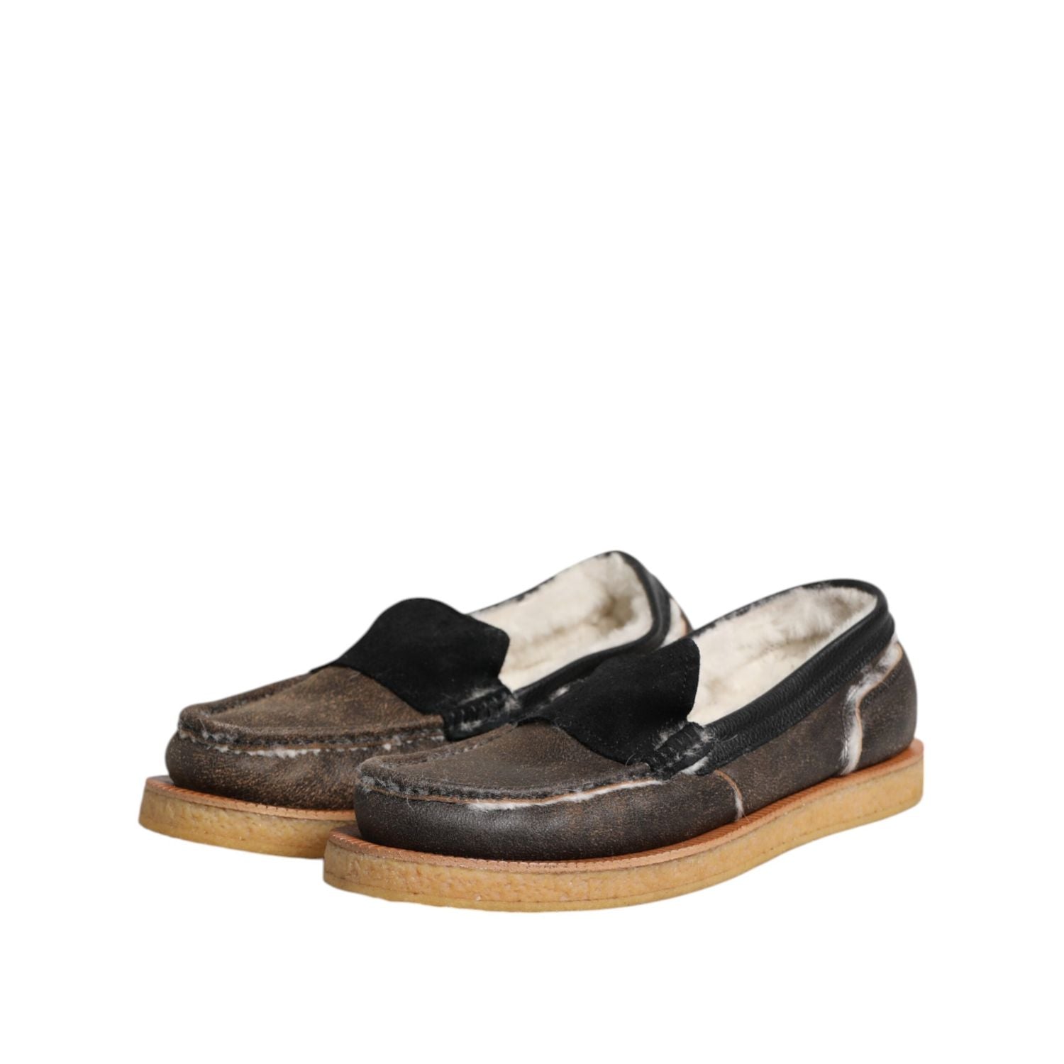 Dolce & Gabbana Brown White Calfskin Leather Loafers Shoes