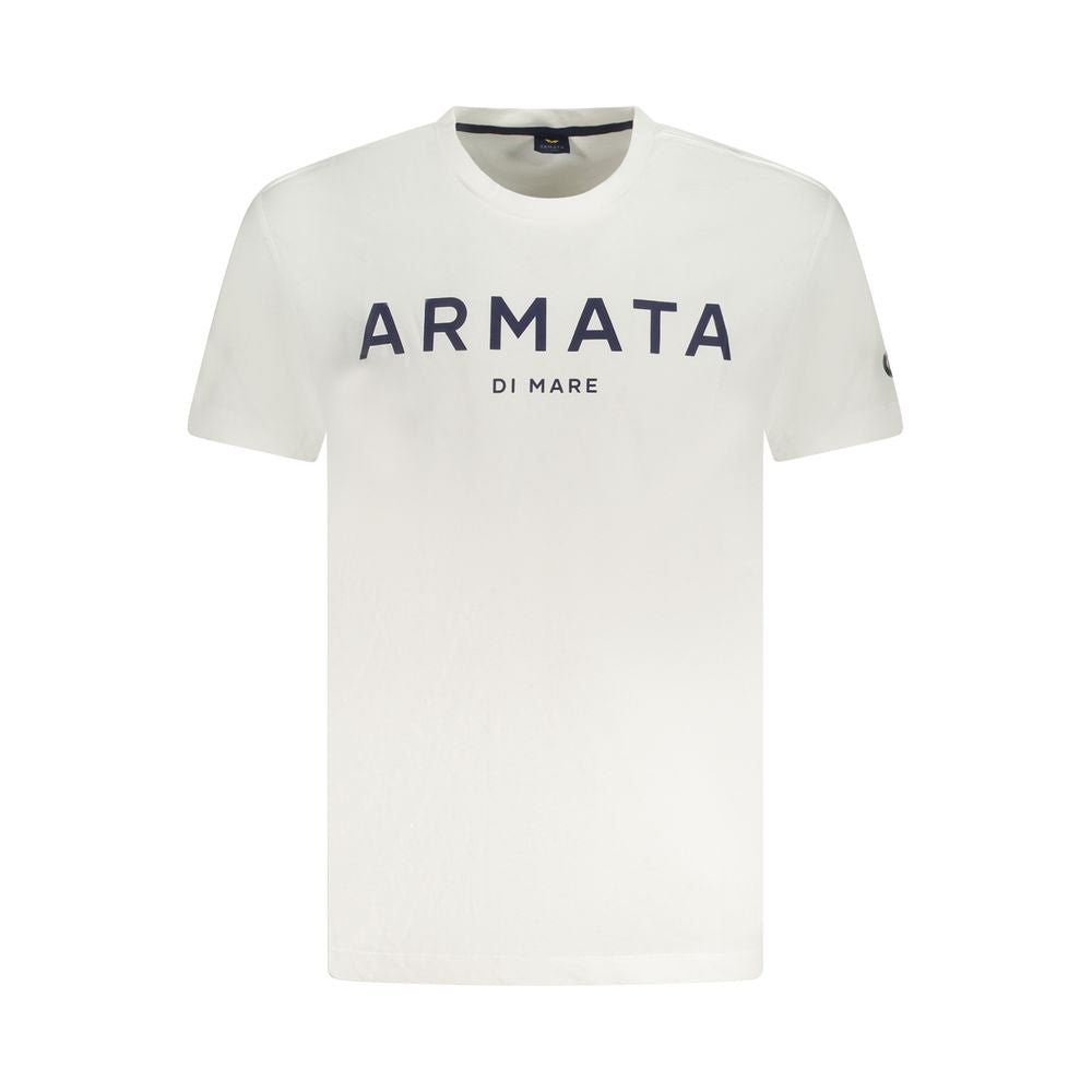 Armata Di Mare White Cotton Men T-Shirt featuring bold logo print, crafted for comfort and style.