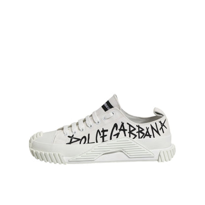 Dolce & Gabbana White Logo Print Lace Up Low Top Sneakers Shoes