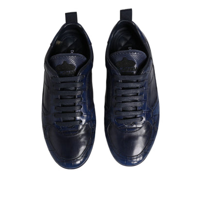 Dolce & Gabbana Dark Blue Leather Low Top Men Sneakers Shoes
