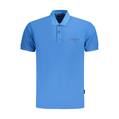 Napapijri Blue Cotton Men Polo Shirt, sleek blue short sleeve with logo and embroidery, perfect for casual luxury.
