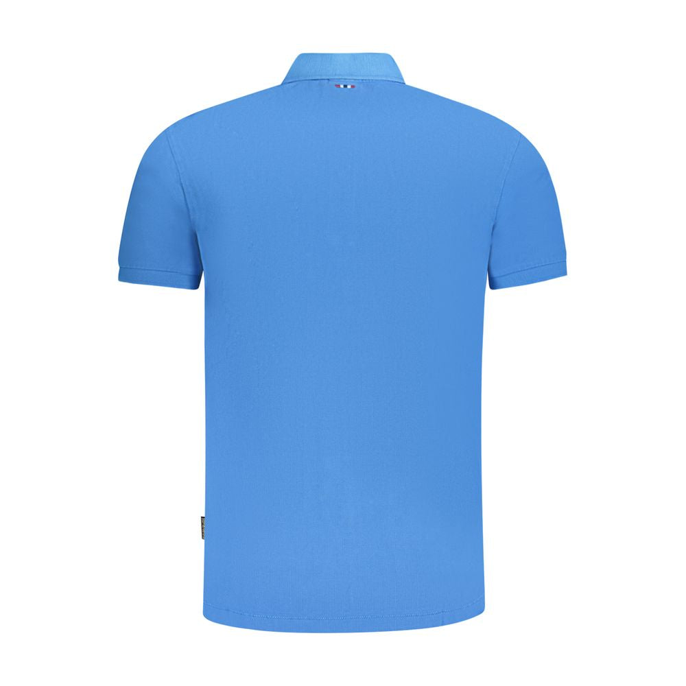 Back view of Napapijri Blue Cotton Men Polo Shirt, showcasing sleek design and signature logo accents.