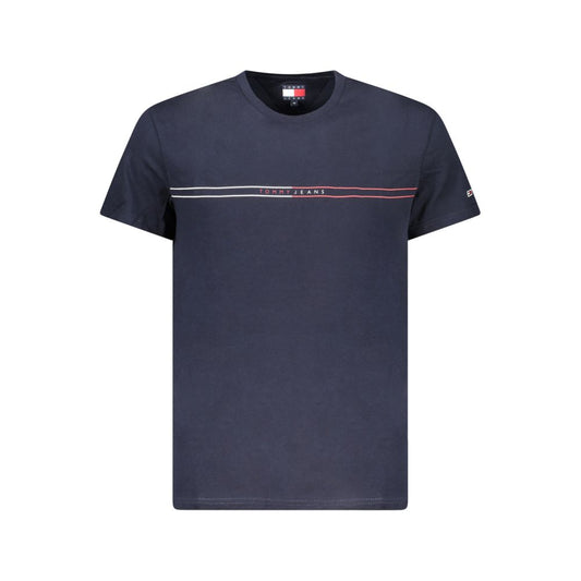Tommy Hilfiger Blue Cotton Men T-Shirt with short sleeves and logo on front.