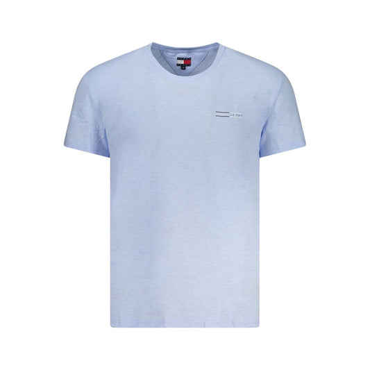 Tommy Hilfiger Blue Cotton Men T-Shirt with logo, short sleeves, and crew neck design.