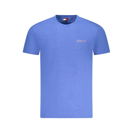 Tommy Hilfiger Blue Cotton Men T-Shirt with short sleeves and iconic logo design.