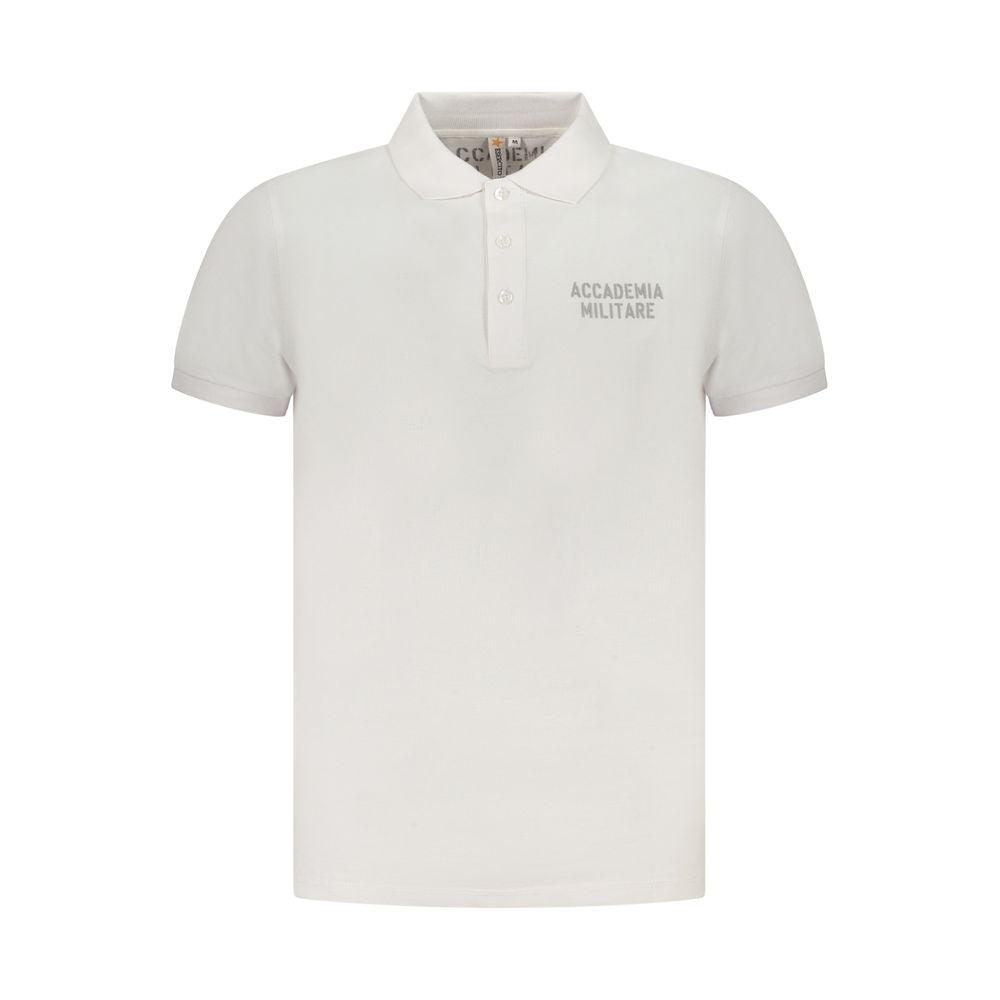Accademia Militare White Cotton Polo Shirt with 3 buttons, featuring military academy logo and print design.