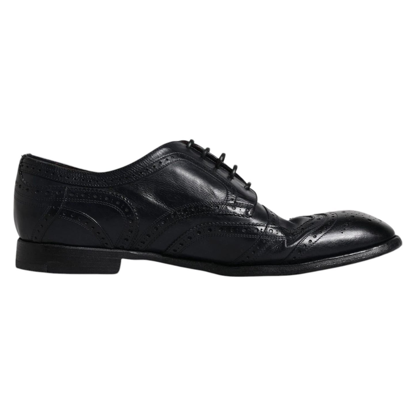 Dolce & Gabbana Dark Blue Leather Derby Wingtip Formal Shoes