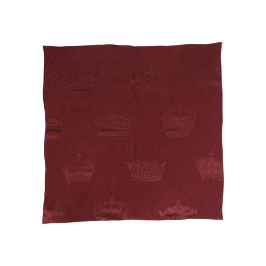 Dolce & Gabbana Maroon Silk Crown Square Men Foulard Scarf MS7245