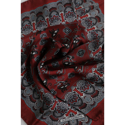 Dolce & Gabbana Maroon Monkey Print Silk Square Foulard Scarf