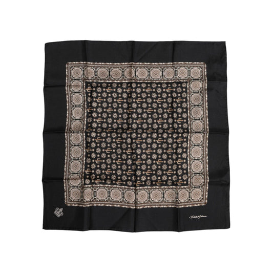 Dolce & Gabbana Black Brown Patterned Square Foulard Scarf MS7262