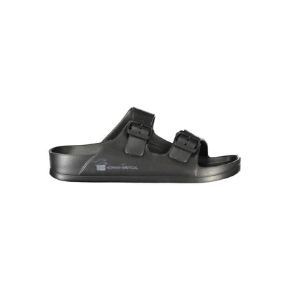 Norway 1963 Black Plastic Men Sandal with adjustable buckles and logo, showcasing luxury style and comfort for trend-forward fashion.