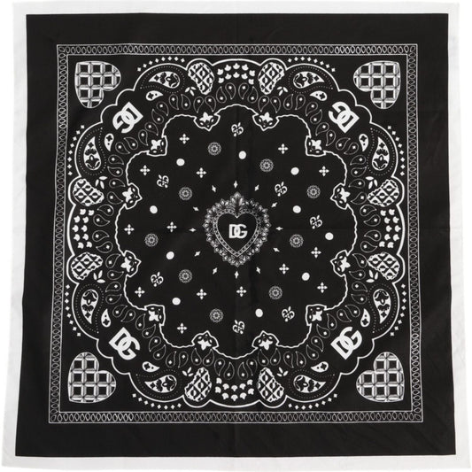 Dolce & Gabbana Black White Bandana Square Men Foulard Scarf MS7470