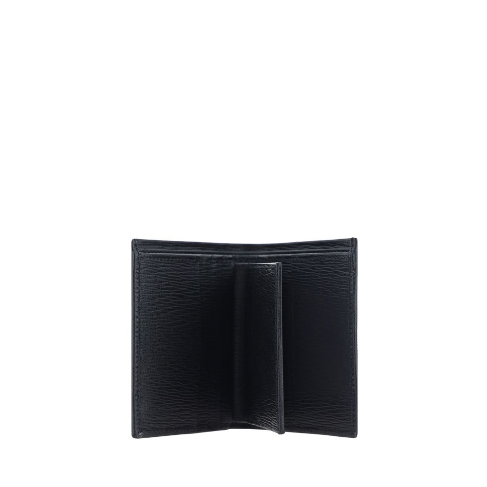 Ferragamo Wallet in calfskin with Gancini logo, billfold design, interior card slots and coin pocket, luxury leather accessory for men.