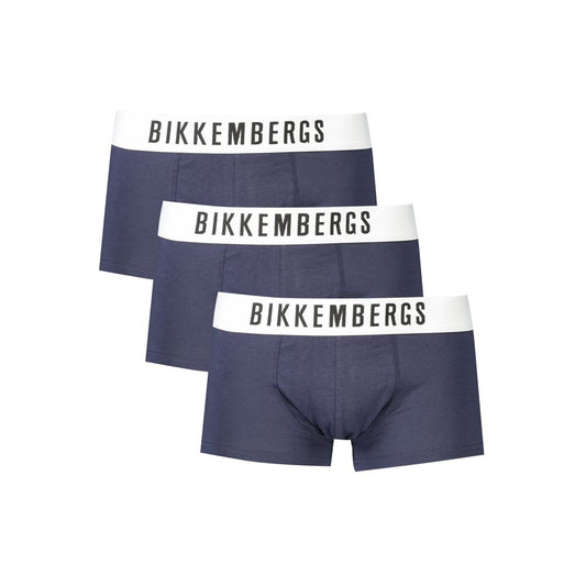 Bikkembergs Blue Cotton Underwear boxer parigamba tri-pack with elastic waistband and logo print