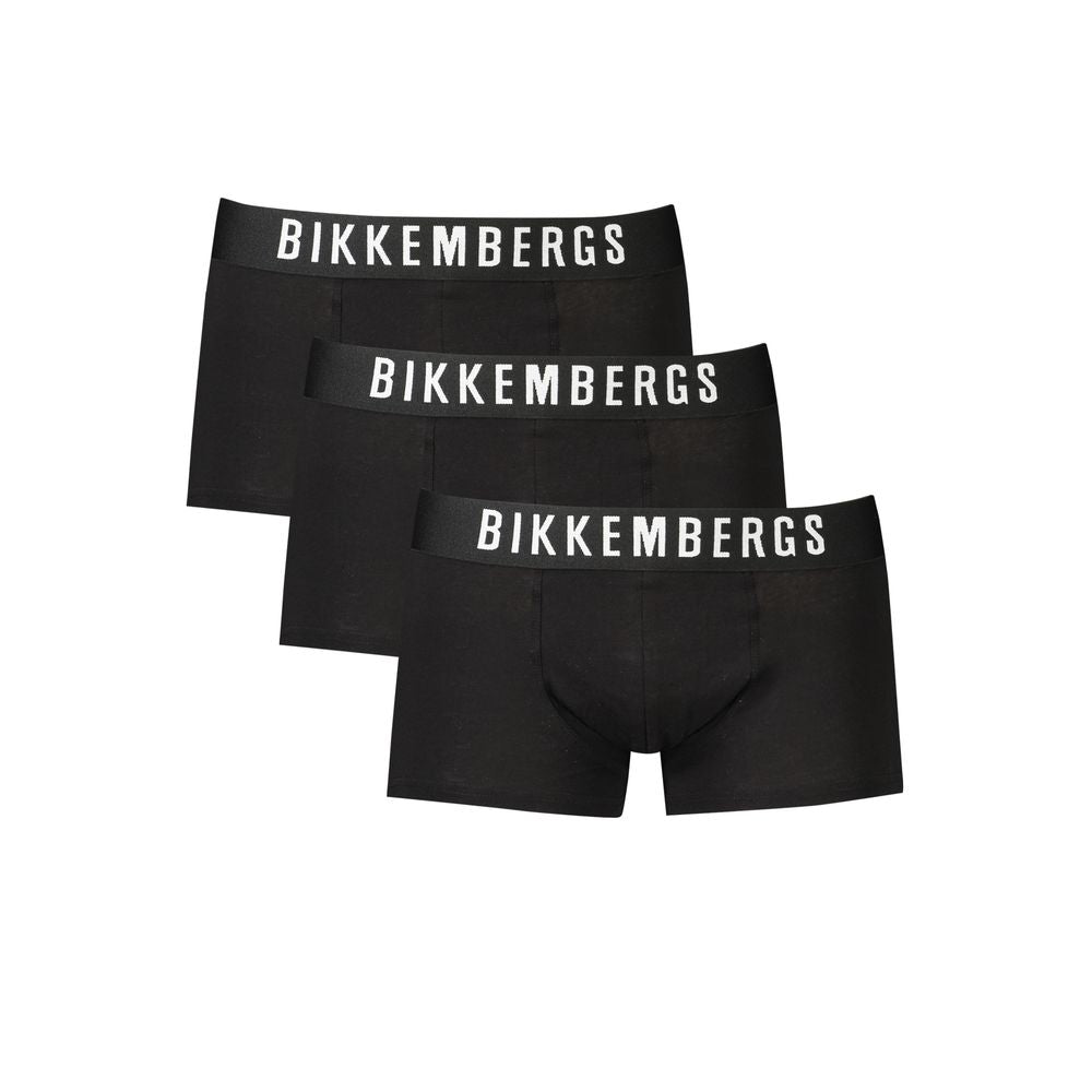 Bikkembergs Black Cotton Underwear tri-pack with elastic waistband and logo print on black boxers