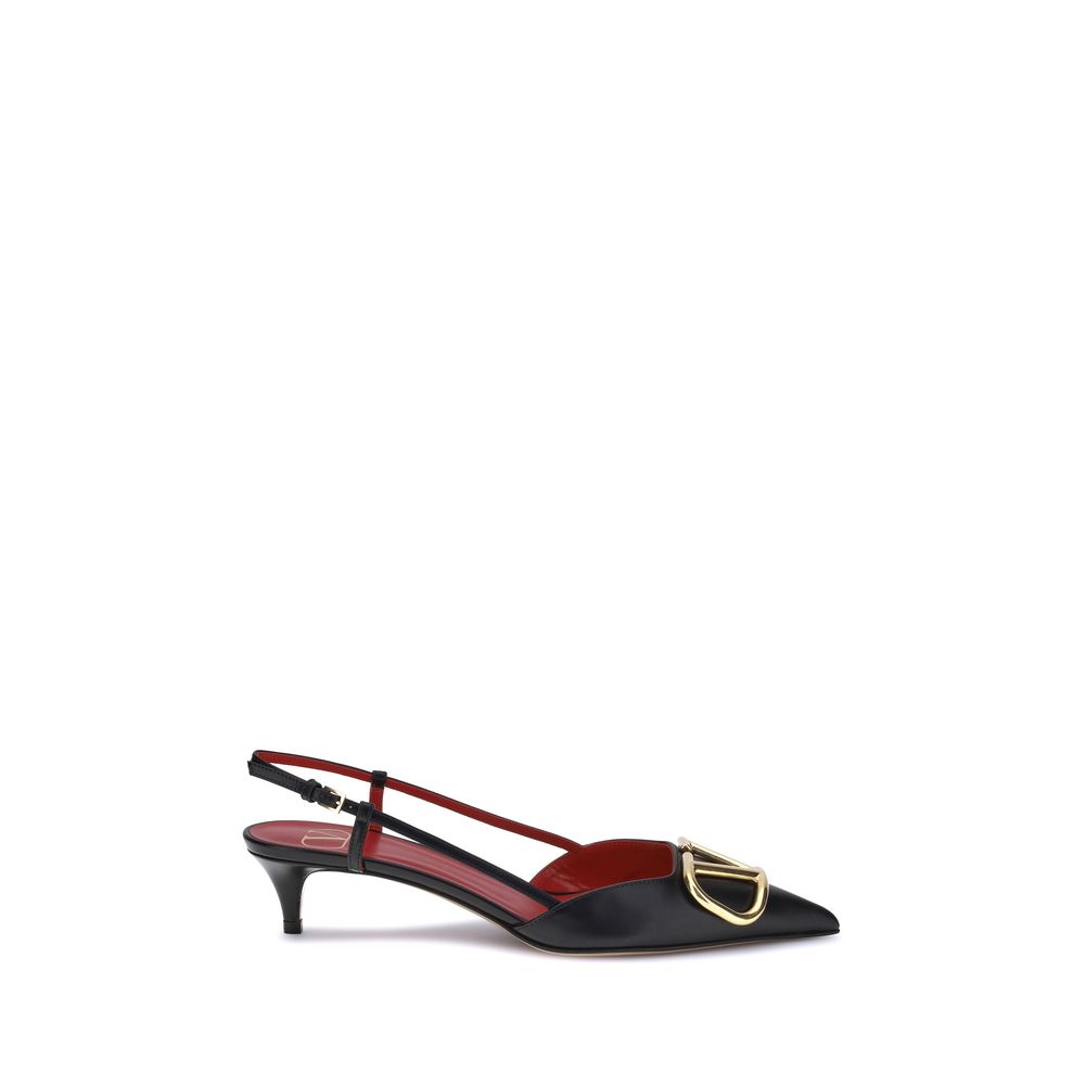 Valentino Garavani Black Calf Leather Bos Taurus Mid Heel Pumps