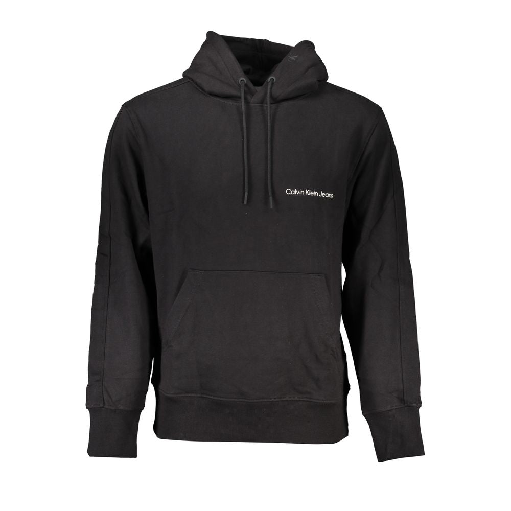 Calvin Klein Black Cotton Men Sweater with hood and logo, featuring soft fabric and central pocket for stylish comfort.