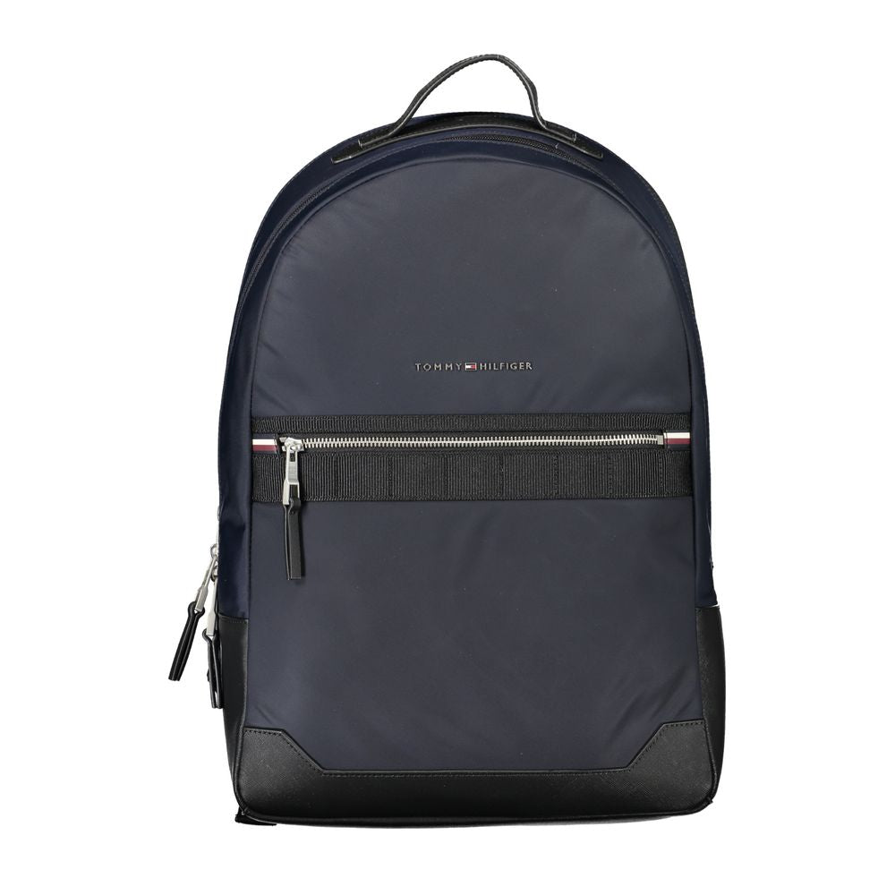 Tommy Hilfiger Blue Polyester Backpack with handle, adjustable straps, external pocket, internal laptop compartment, and zip closure.