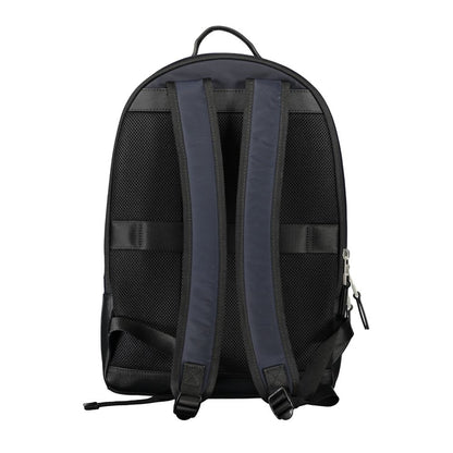 Back view of Tommy Hilfiger Blue Polyester Backpack with adjustable straps and handle