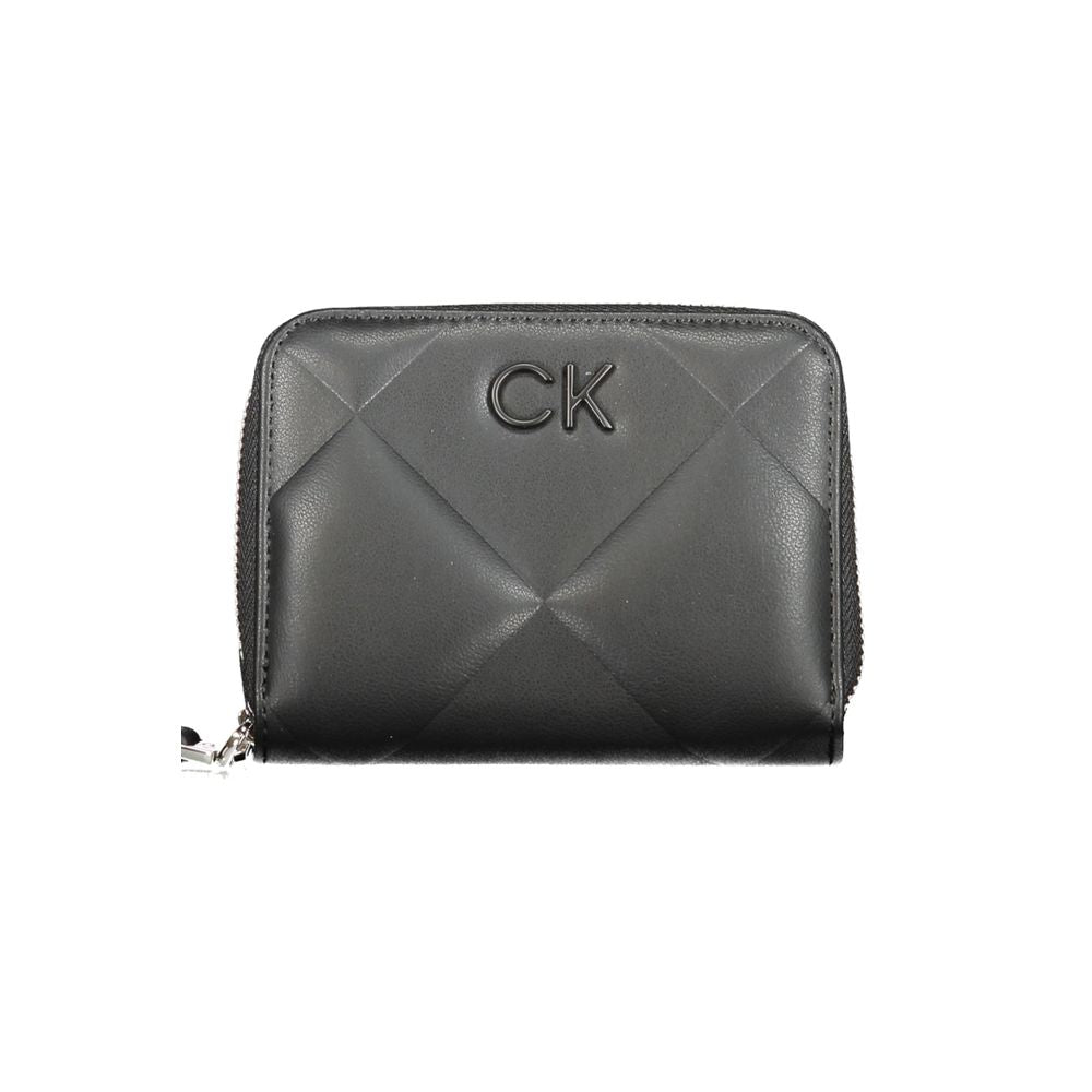 Calvin Klein Black Polyester Wallet with RFID blocking, card spaces, coin purse, and zip closure.
