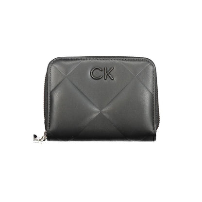 Calvin Klein Black Polyester Wallet with RFID blocking, card spaces, coin purse, and zip closure.