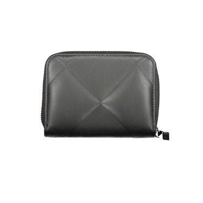 Calvin Klein Black Polyester Wallet with RFID blocking, zip closure, card slots, and coin purse made from 50% recycled polyester.