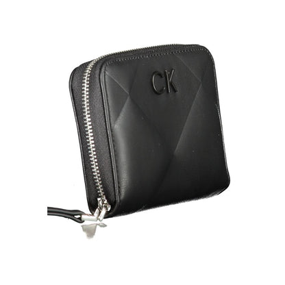 Calvin Klein Black Polyester Wallet with zip closure, logo detail, and RFID blocking features, made from 50% recycled polyester.