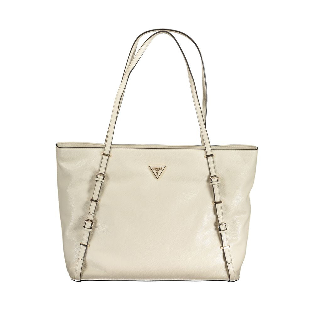 Guess Jeans Beige Polyethylene Handbag with dual shoulder handles and contrasting details.