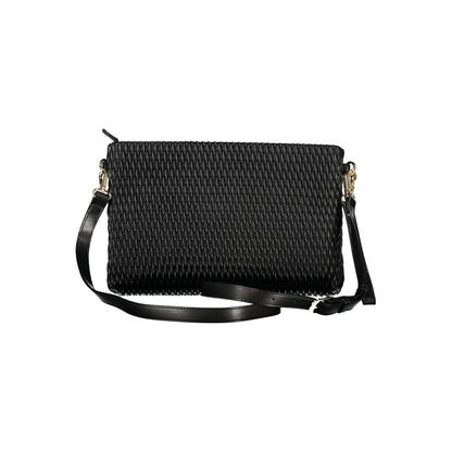 Mario Valentino Black Polyethylene Handbag with removable sleeve and adjustable strap, featuring internal pocket and zip closure.