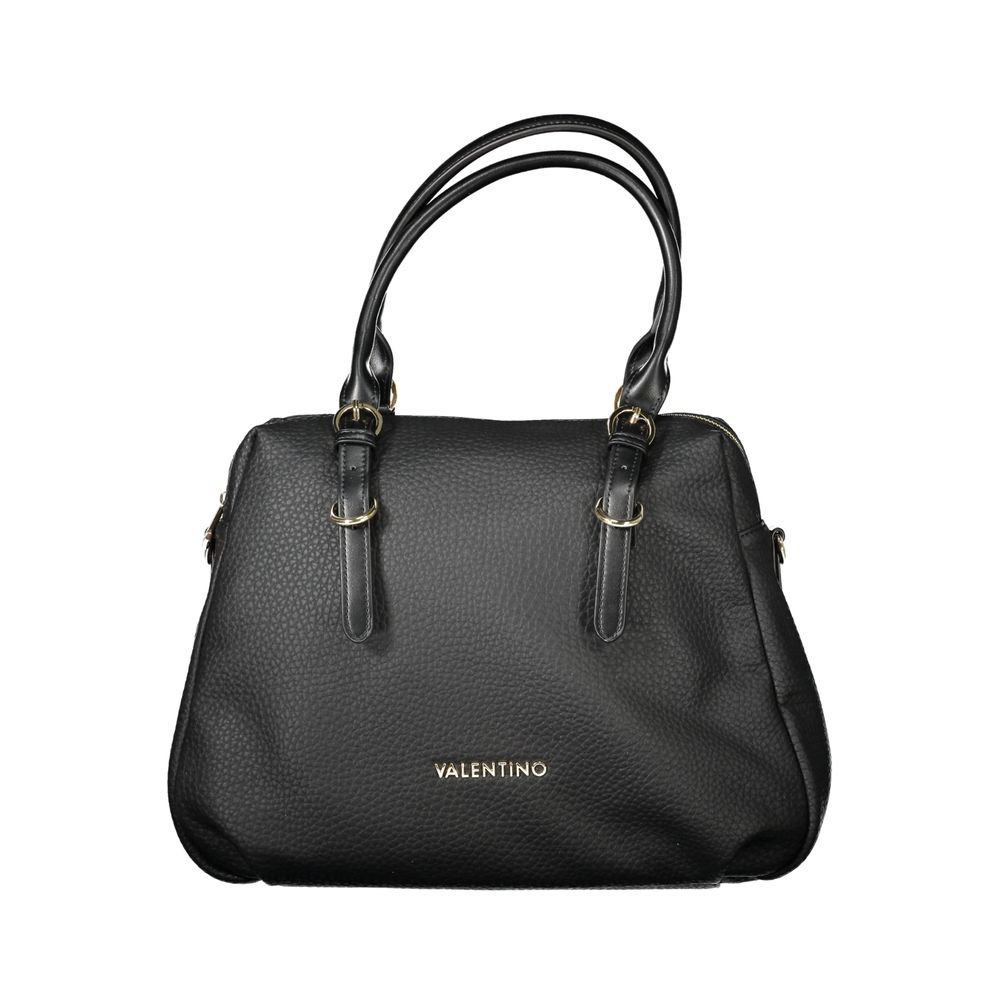 Mario Valentino Black Polyethylene Handbag with adjustable handles and removable strap, featuring internal pocket and contrasting details.