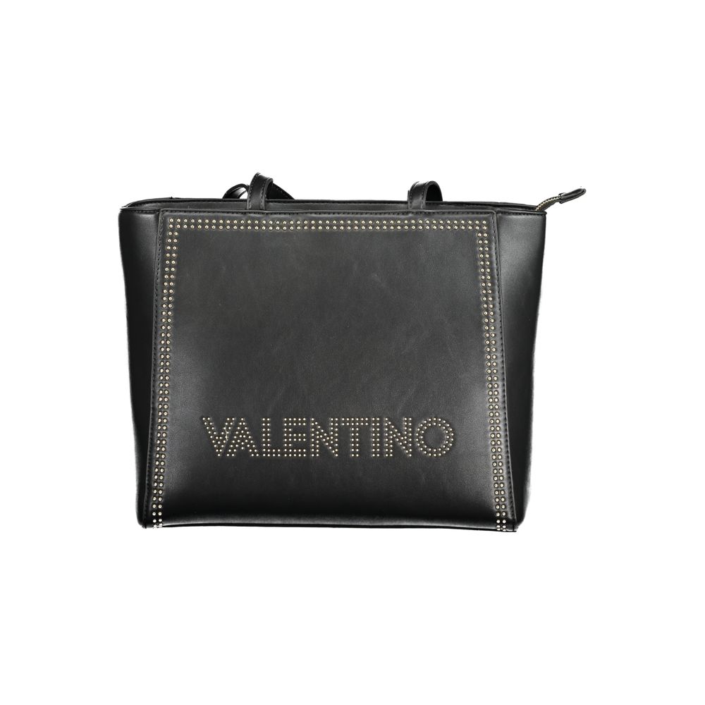 Mario Valentino Black Polyethylene Handbag with zip closure and logo, featuring internal pocket and phone spaces.