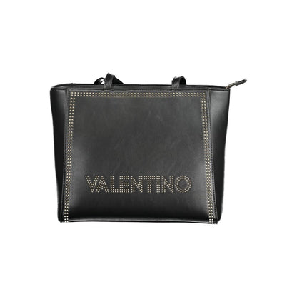 Mario Valentino Black Polyethylene Handbag with zip closure and logo, featuring internal pocket and phone spaces.