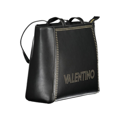 Mario Valentino Black Polyethylene Handbag with logo, recycled materials, zip closure, and contrasting details.