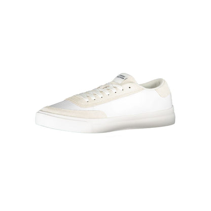 Tommy Hilfiger White Polyester Sneaker with laces, logo, and contrast details, ideal for sports footwear.