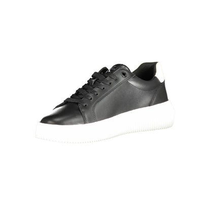 Calvin Klein Black Polyester Sneaker with laces, contrast details, logo print, and 50% recycled thermoplastic rubber sole.