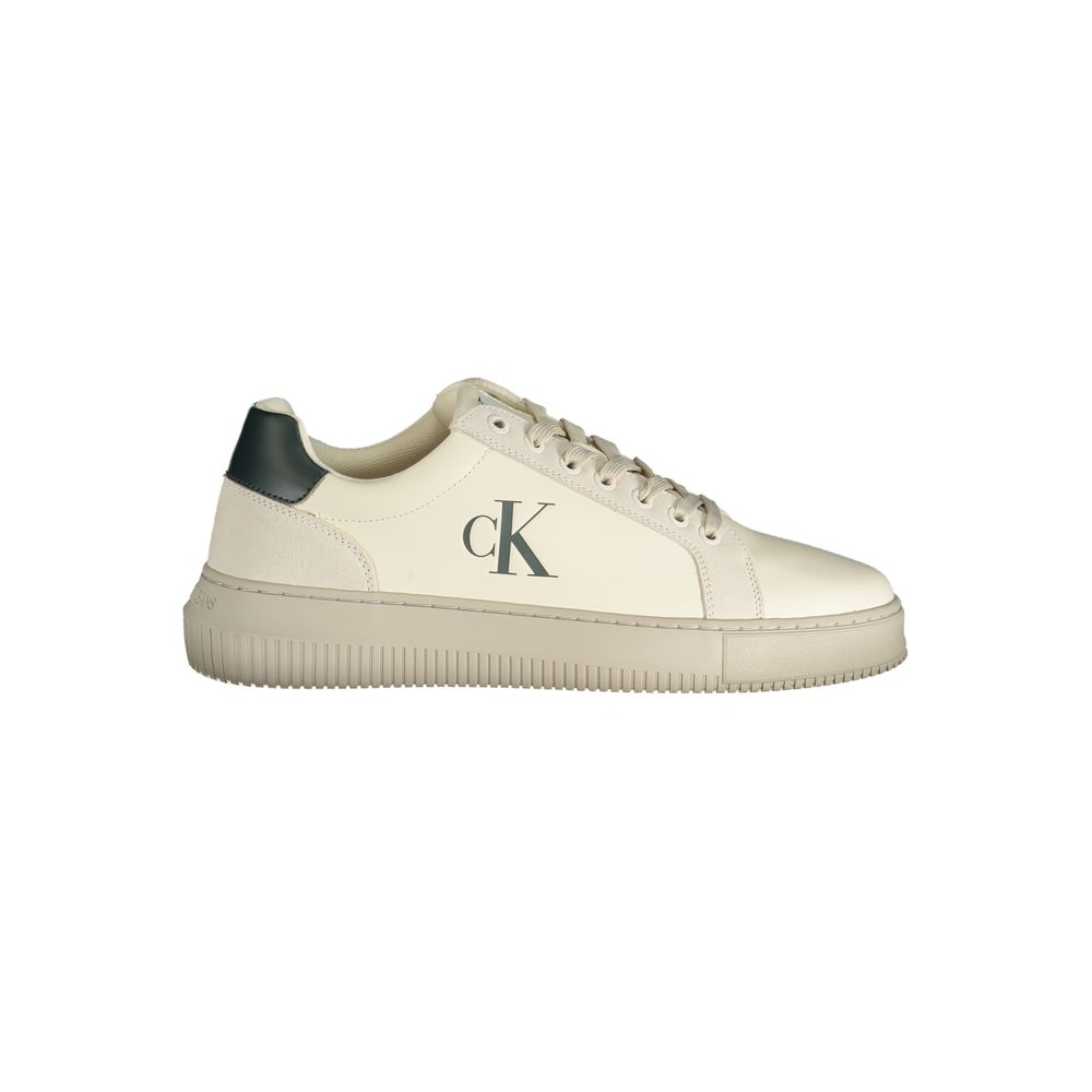 Calvin Klein White Polyester Sneaker with logo print and contrasting details, made from recycled materials.