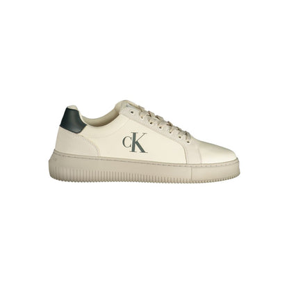 Calvin Klein White Polyester Sneaker with logo print and contrasting details, made from recycled materials.