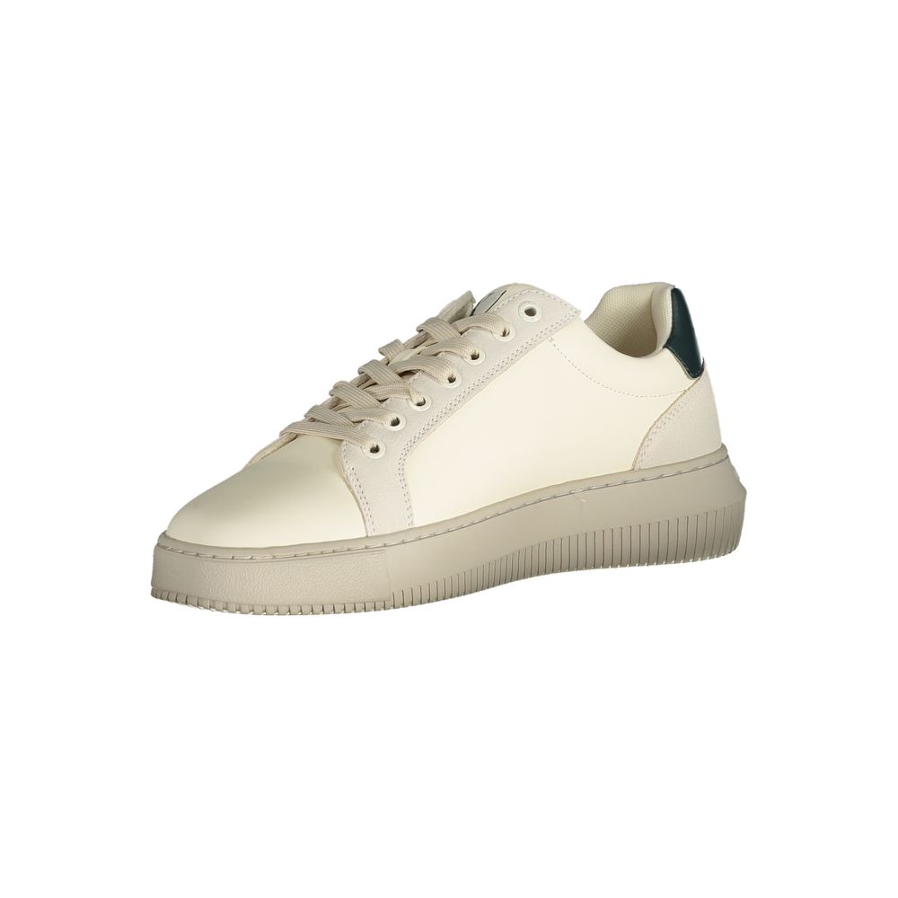 Calvin Klein White Polyester Sneaker with laces, print, contrasting details, logo, 50% recycled thermoplastic rubber sports shoe.