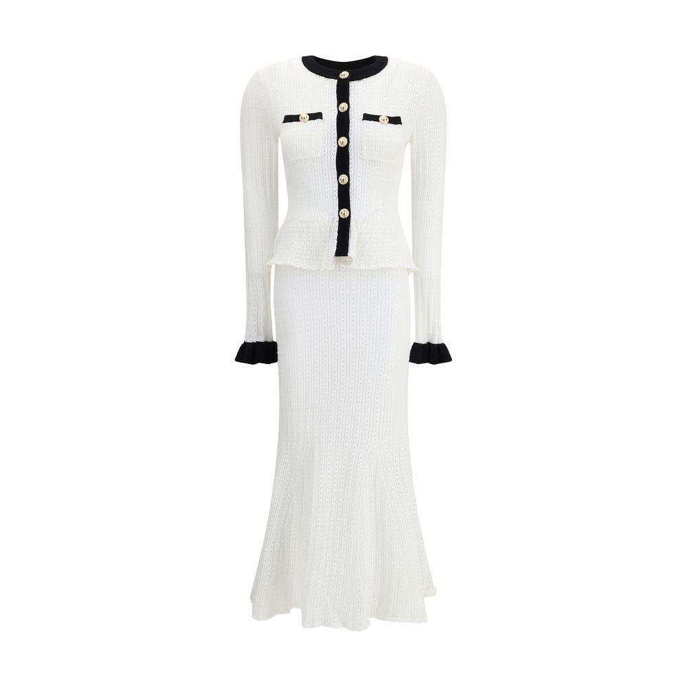 Self-Portrait Pointelle Knit Long Dress SE-PF25092MWWHITE-M