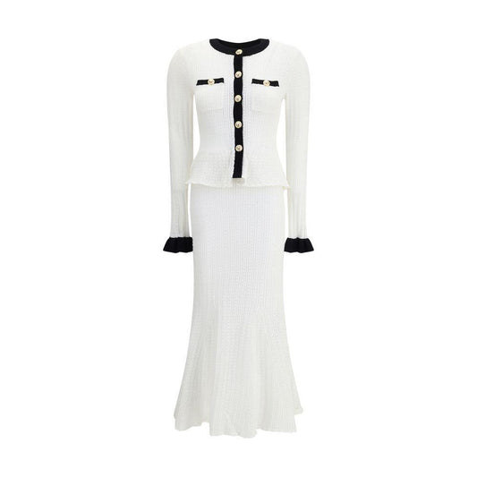 Self-Portrait Pointelle Knit Long Dress SE-PF25092MWWHITE-M