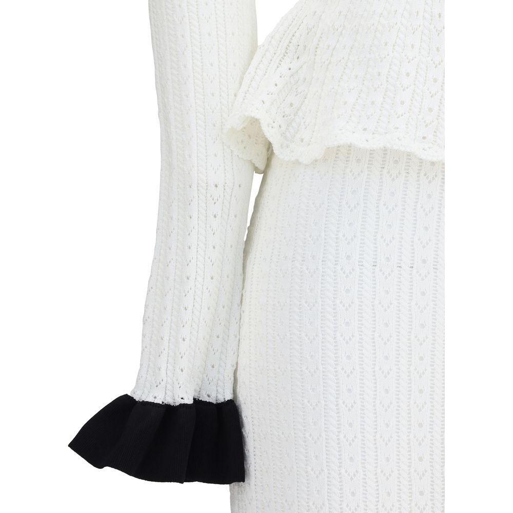 Self-Portrait Pointelle Knit Long Dress SE-PF25092MWWHITE-M