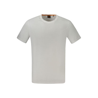 Hugo Boss White Cotton T-Shirt with short sleeves and crew neck, featuring logo print.