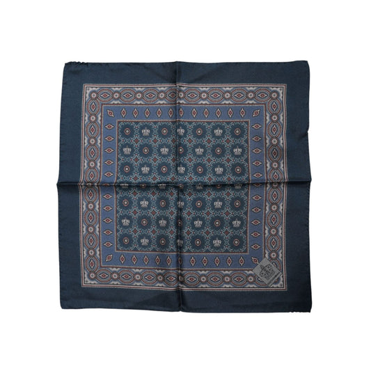 Dolce & Gabbana Blue Printed Silk Square Men Foulard Scarf