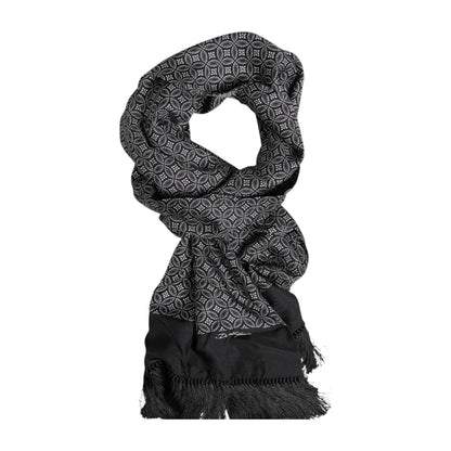 Dolce & Gabbana Black Patterned Fringes Men Foulard Scarf