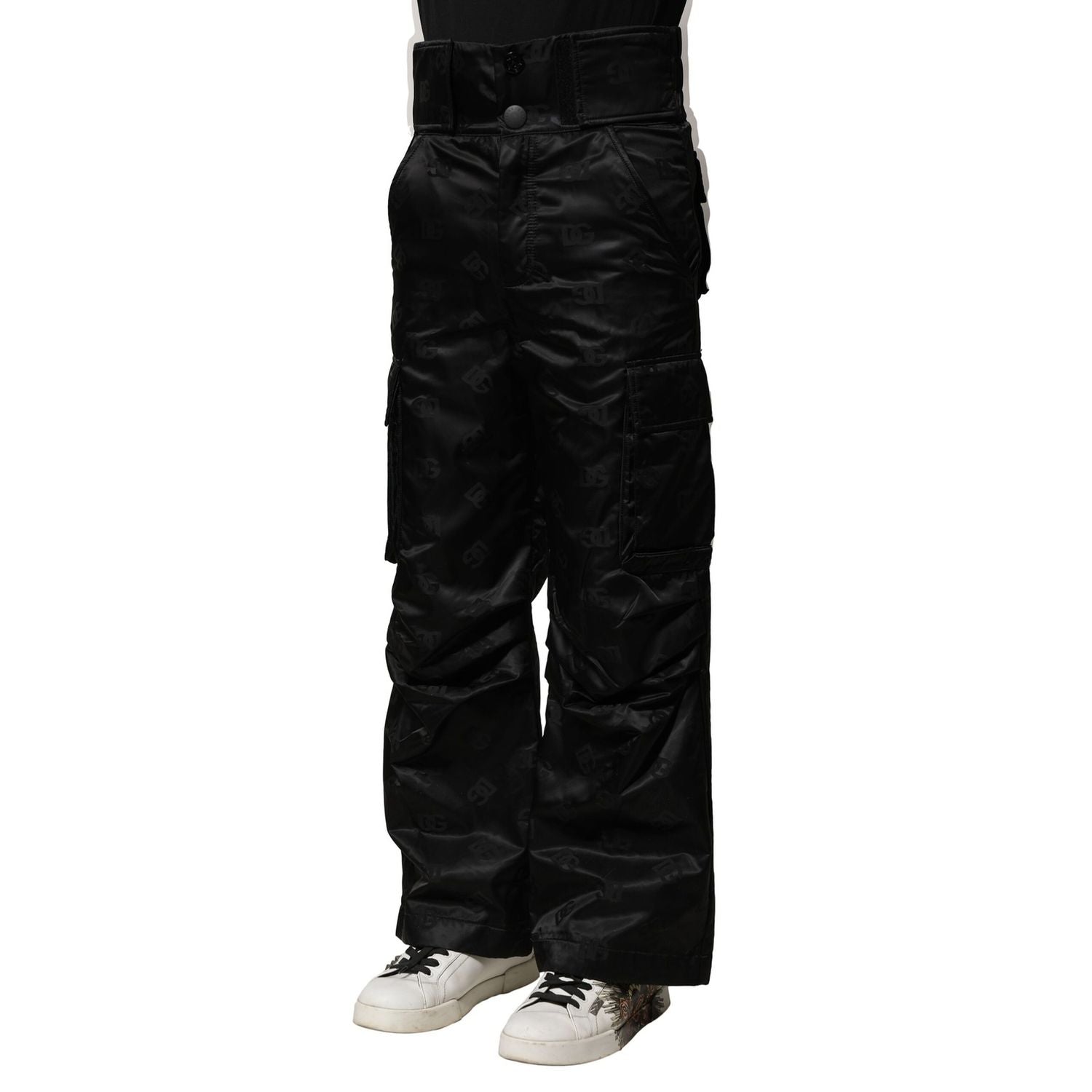 Dolce & Gabbana Black Nylon DG Logo Straight Pants
