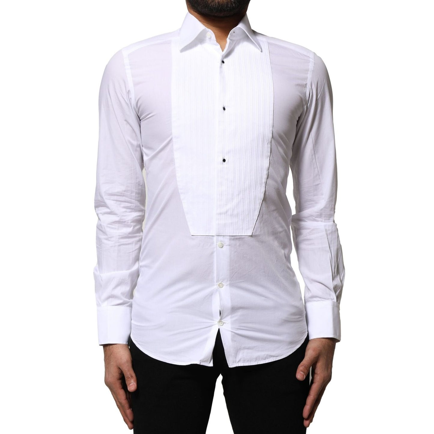Dolce & Gabbana White GOLD Cotton Poplin Formal Dress Shirt