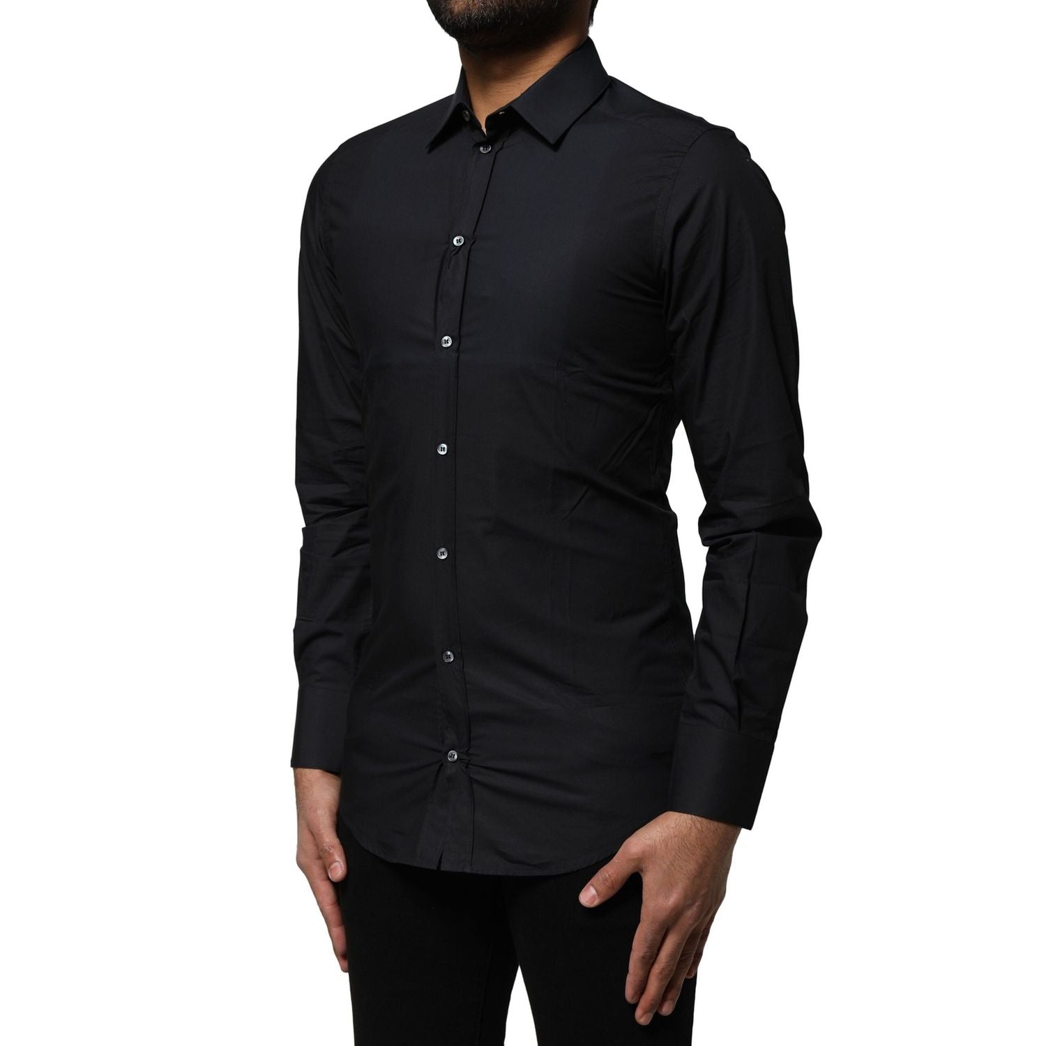 Dolce & Gabbana Black Cotton GOLD Long Sleeves Dress Shirt