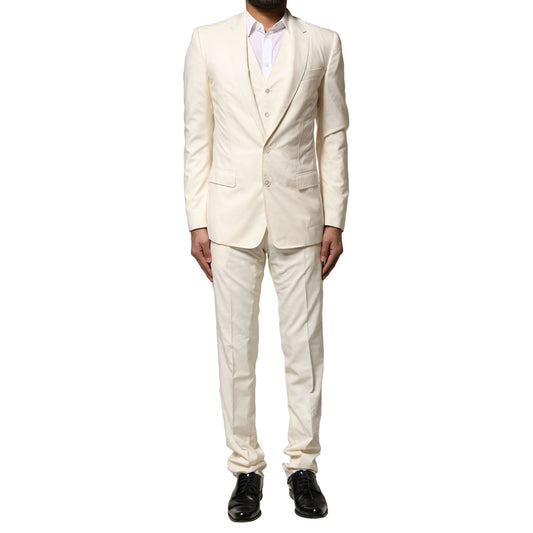 Dolce & Gabbana Ivory Wool 3 Piece Single Breasted Suit