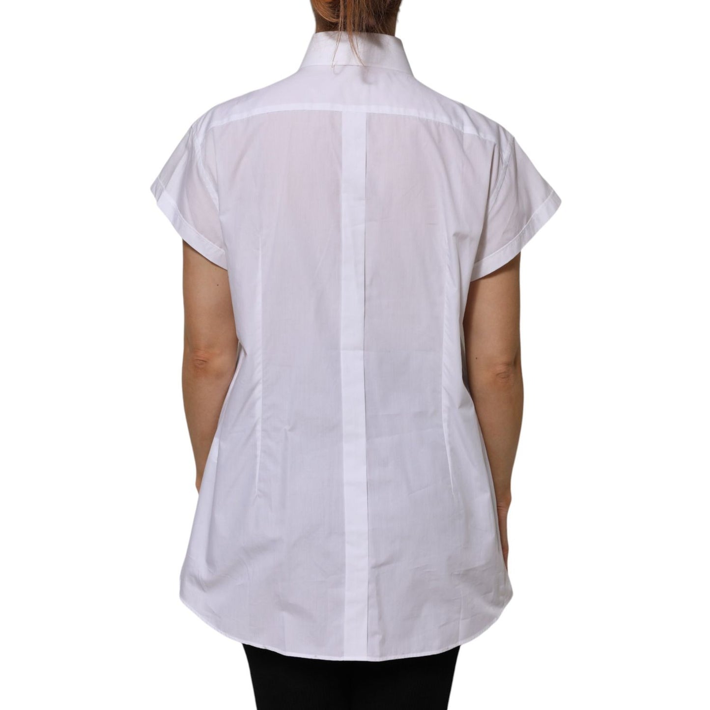 Dolce & Gabbana White Cotton Collared Short Sleeves Top