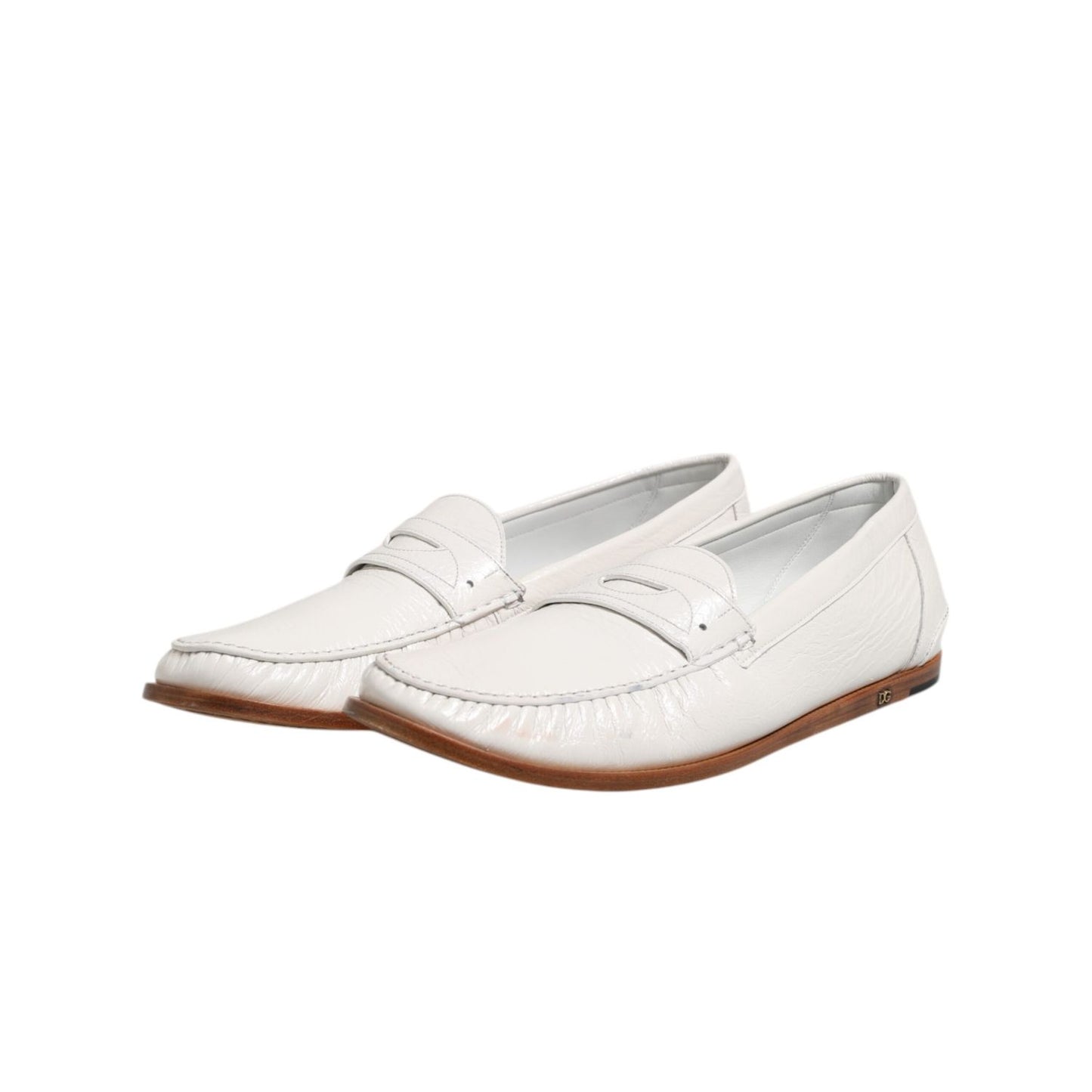 Dolce & Gabbana White Leather Loafers Moccasins Slip On Shoes